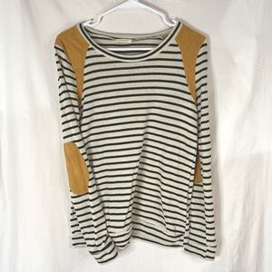 12PM By Mon Ami Cream & Black Striped Themed Top with Mustard Accents — Medium